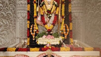 भगवान श्रीरामलला का दिव्य विग्रह देवभूमि की विश्वविख्यात ऐपण कला से सुसज्जित शुभवस्त्रम में सुशोभित हुए