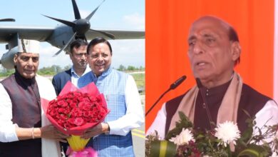हल्द्वानी पहुंचे रक्षामंत्री राजनाथ सिंह, सीएम धामी का किया सम्मान; बोले— ‘धामी धाकड़ भी, धुरंधर भी….